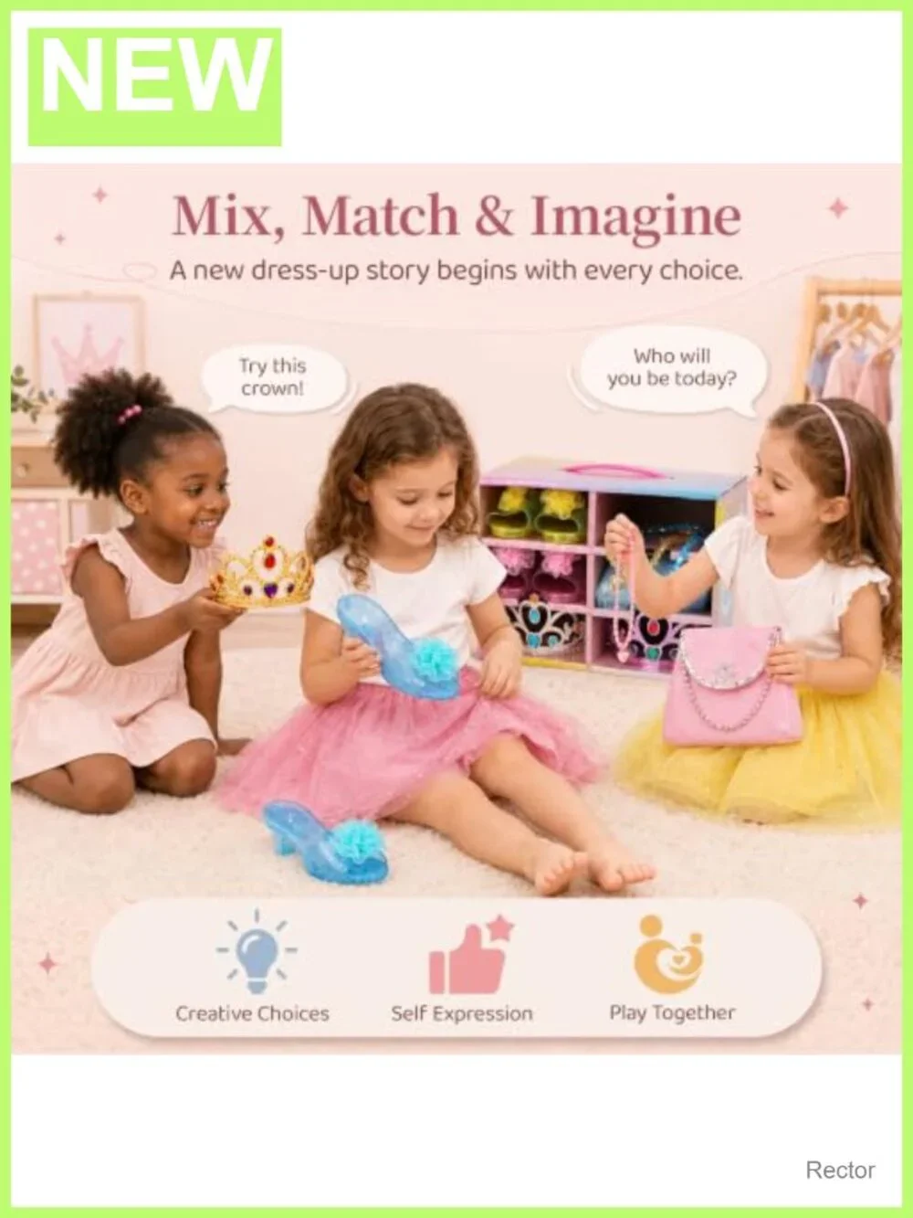 Princess Dress Up Set Girls 3-6 with Heels Skirts Trunk